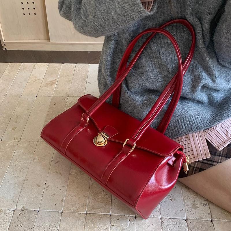 Borsa Rossa Festiva per Donna Nuova Borsa da Sposa Texturizzata Borsa a Mano Versatile con Temperamento Grande Capacità Monospalla Borsa da Matrimonio