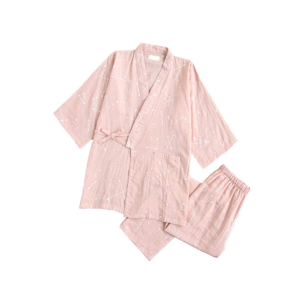 Sleepwear Pajamas Roomwear Nightwear Yukata Jinbei Short Sleeve Front Opening Double Gauze Cotton Men Women Couples Lovers Top and Bottom Set