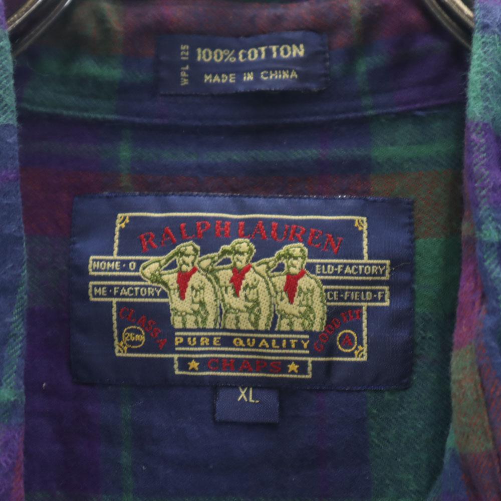 CHAPS RALPH LAUREN 80s vintage Check Pattern Long sleeve flannel Button down shirt Men's Used