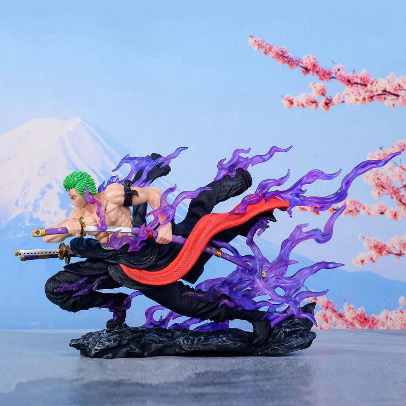 One Piece Handheld Drifting Knife Pulling Zoro Figures Gk Statue With Effect Piece Anime Trendy Play Figure Desktop Ornament Gift