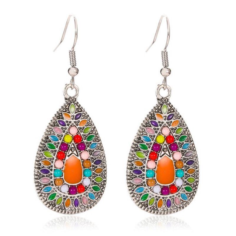 Vintage Ethnic Enamel Drop Oil Round Water Drop Earrings for Women Boho Multilcolor Beads Dangle Earring Female Pendiente Mujer