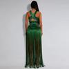 European & American Fashion Women's Sexy Strappy Top and Tassel Long Skirt Two-Piece Set