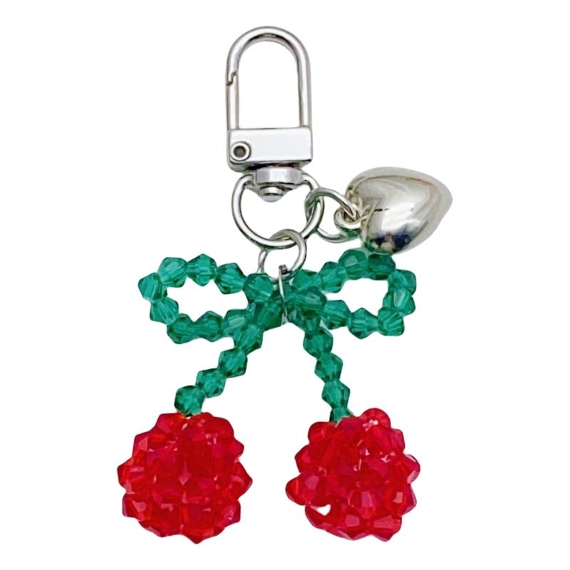 Kirsch Perlen Schlüsselanhänger Rosa Herz 7,5cm Niedliches Handgemachtes Kristallperlen Accessoire für Damen und Teenager Taschenanhänger