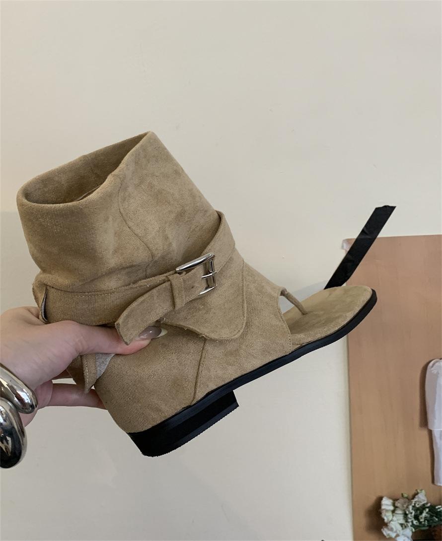 

Inner heightening toe cool boots 2025 new spring and summer travel wear retro suede short boots 39 абрикосовый