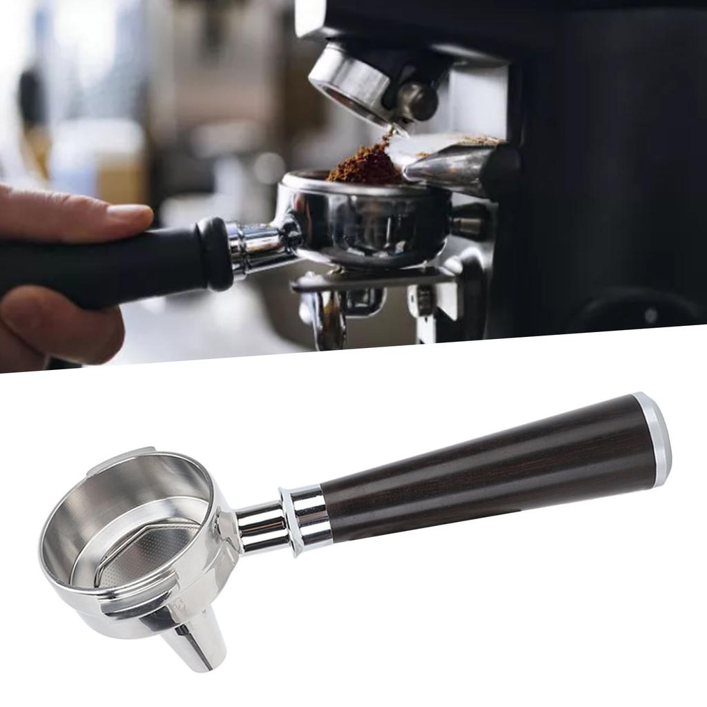 58mm Bottomless Portafilter Single Spout Stainless Steel Coffee Portafilter   Wood Handle