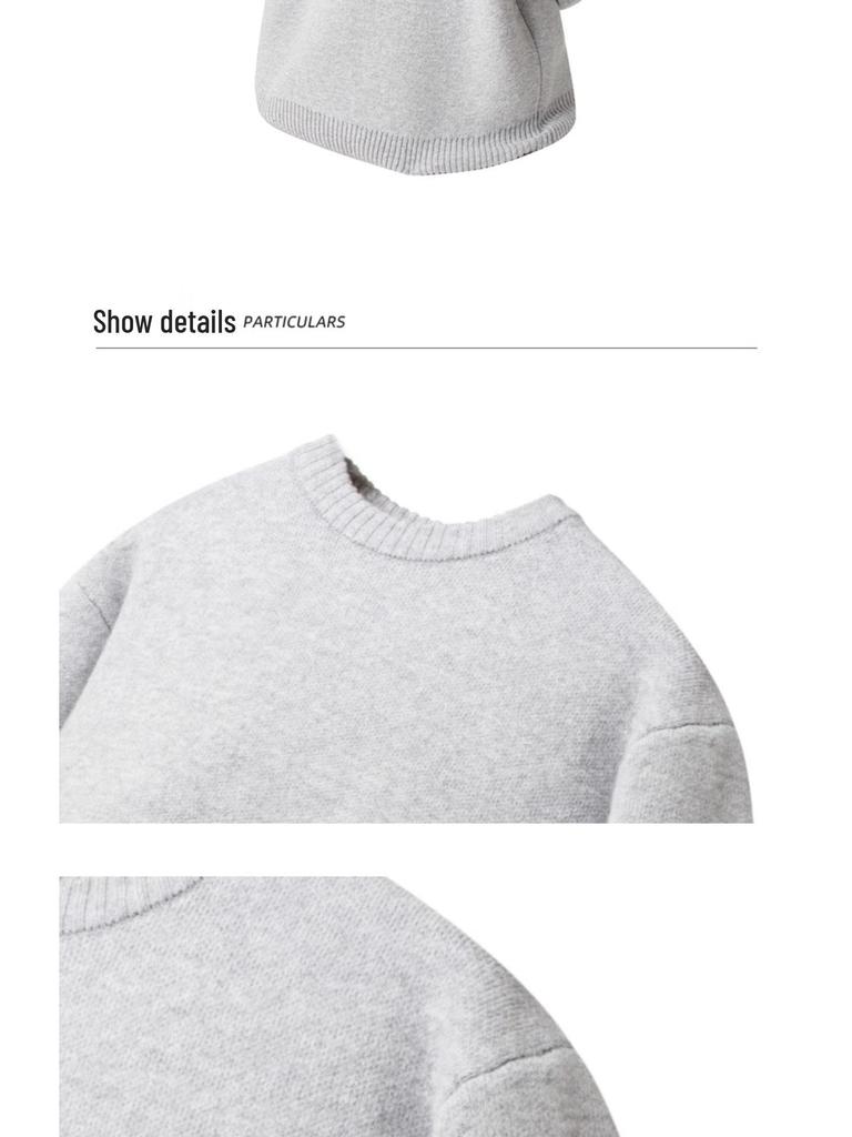 Men's Solid Color Round Neck Knit Sweater - Warm, Thick, and Versatile for Spring and Autumn