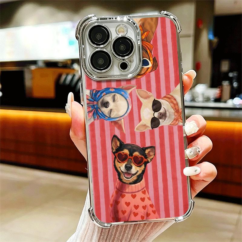 Chihuahua Puppy Teacup Dog Plating Phone Case For Iphone 16 17 Pro Max Air 16E 14 15 Plus 12 13 Mini Anti-Fall Airabag Cover