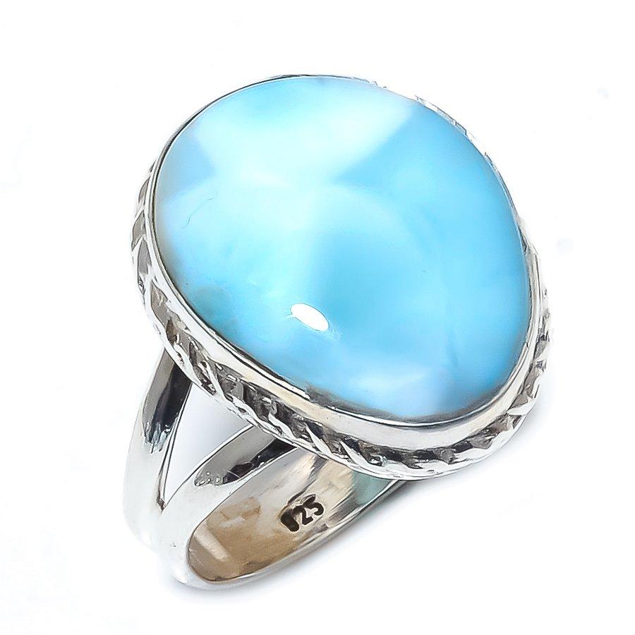 Natural Republic Larimar Gemstone 925 Solid Sterling Silver Gift Ring S.9 g3W77