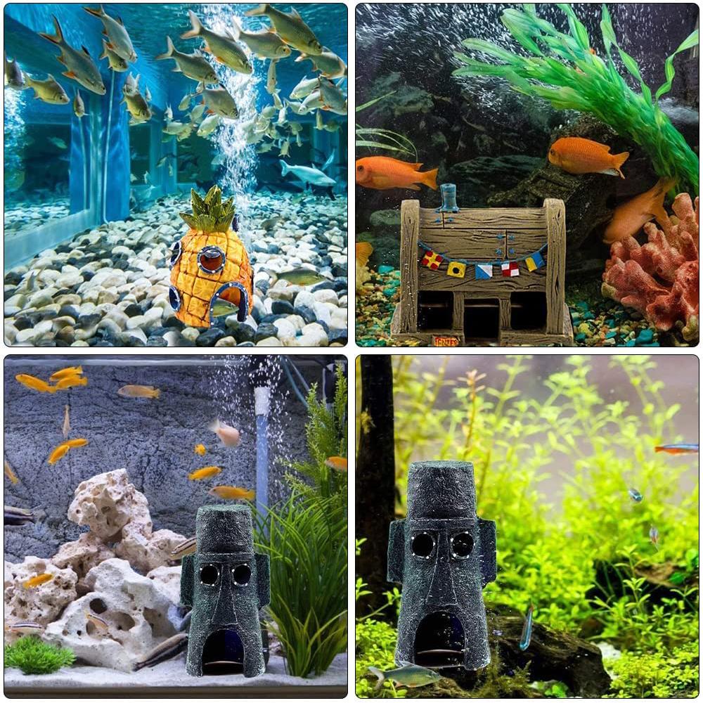 11 Stück Aquarium Spongebob Dekoration für Fische Einsiedlerkrebse Schildkröten Garnelen