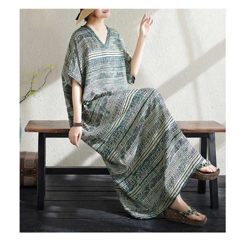 Summer Cotton and Linen Printed Loose and Simple Long Skirt, Women's Skirt Thin