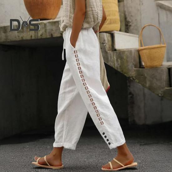 Dámské ležérní kalhoty Lehké prodyšné všestranné kalhoty s nastavitelným elastickým pasem Pohodlné kapsy pro každodenní nošení