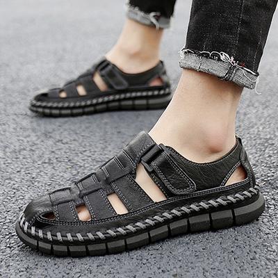 Sandales d'été pour hommes, chaussures de sport fermées en cuir, antidérapantes, semelle souple, pour l'extérieur