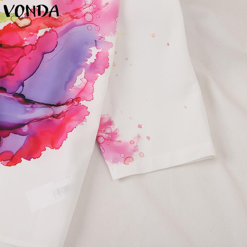 VONDA Women Fashion Round Neck 3/4 Sleeves Floral Print Blouses