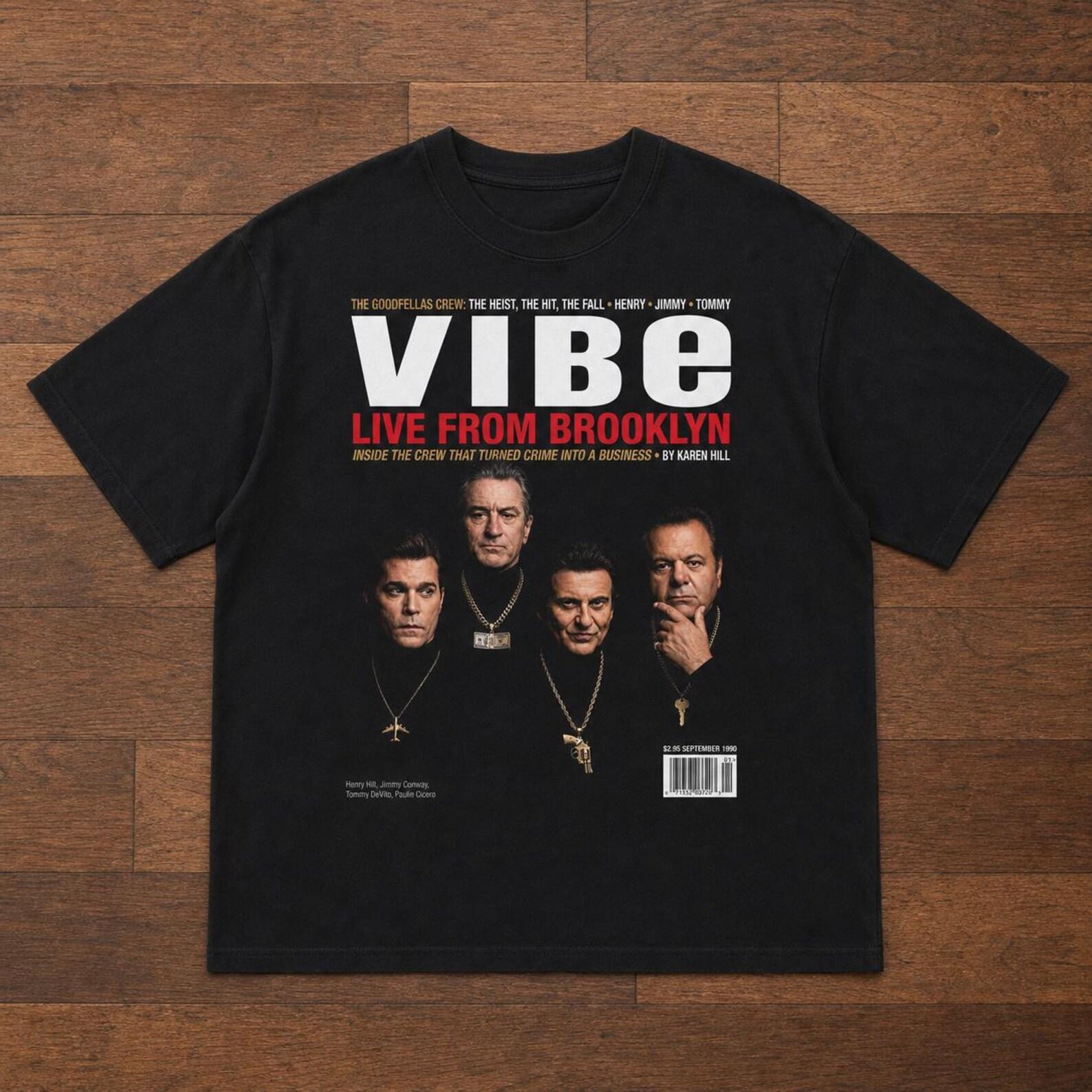 Goodfellas Vibe Magazine Oversized Tee | Live From Brooklyn Vintage Movie Graphic Unisex Shirt L