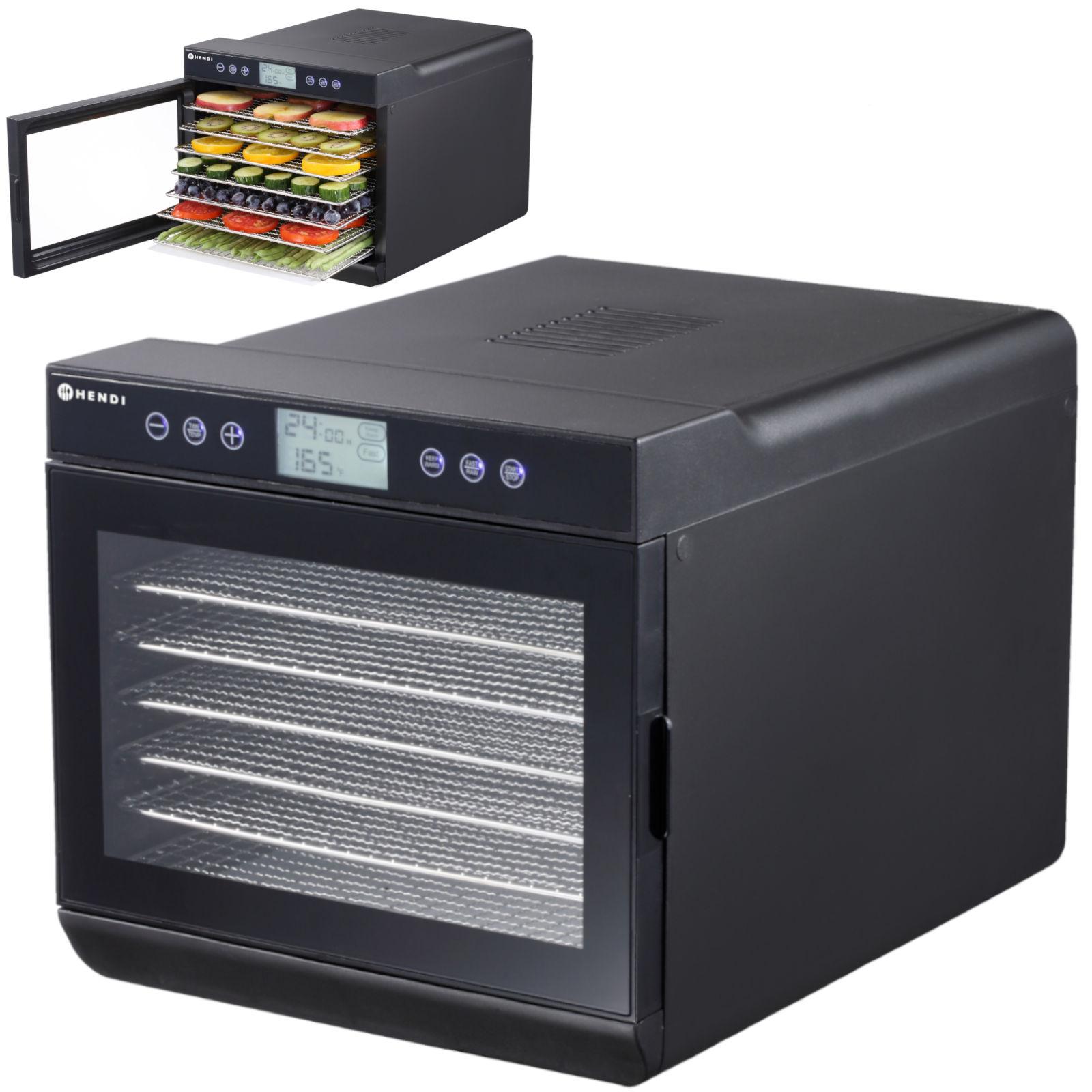 Élelmiszer-szárító zöldségekhez, gyümölcsökhöz, gombákhoz, gyógynövényekhez, halhoz, 7 tálcás, 500 W, 230 V, Hendi 229064