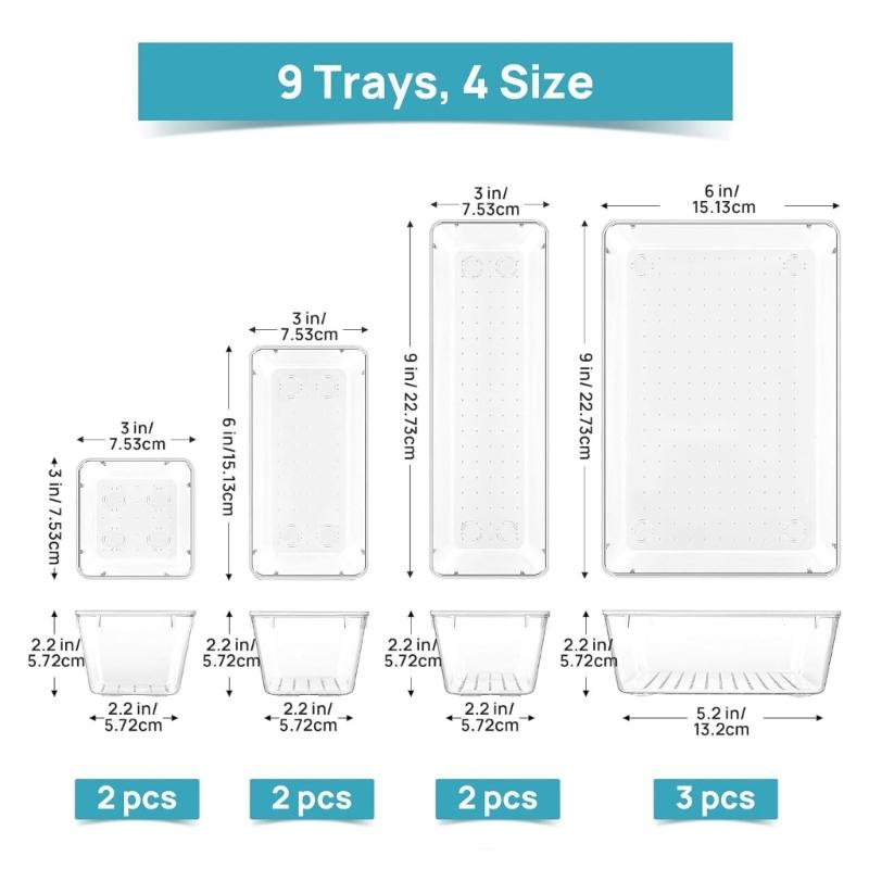 9 Pieces Drawer Storage Organizer Transparent Box for Beauty Items Professional and Efficient Drawer Cosmetics Container