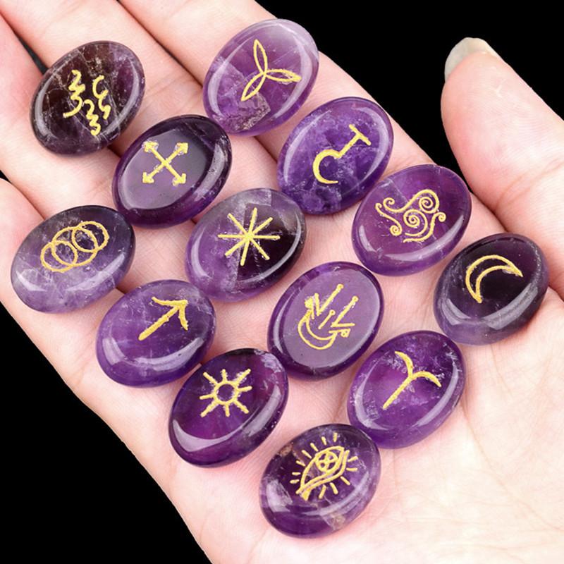 Witch Runes Natural Crystal Agate Semi-Precious Stone Carved Oval Shape Grinding & Polishing Standard