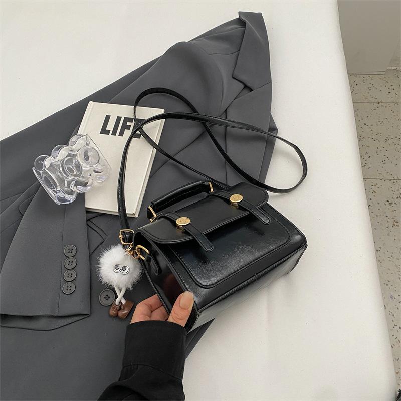 

Women s Faux Leather Vintage Small Square Bag Trendy Detachable Charm Handheld Shoulder Crossbody Purse чёрный