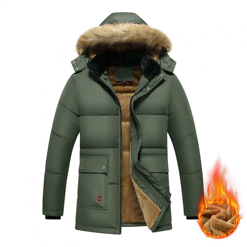 

European Cotton Jacket for Men: New, Trendy, Dad Style, Plus Velvet, Thick, Warm, Perfect for Middle-Aged & Elderly L армія зелений колір