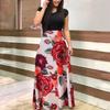 Women Short Sleeve Floral Printed Patchwork Prom Cocktail Large Swing Maxi Dress