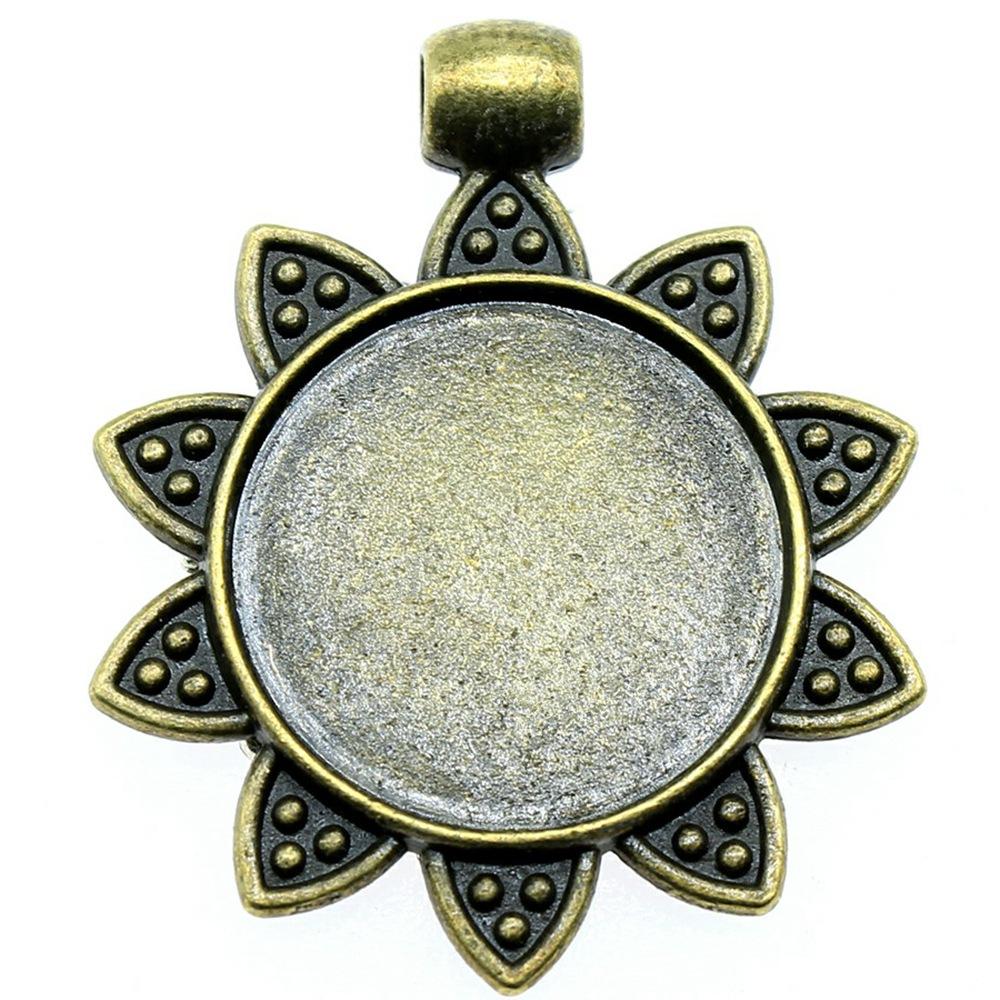 10 Stück 20mm Innenmaß Antik-Bronze Farbe 34 Stil Cabochon Fassung Anhänger Passend für 20mm Glas Cabochon