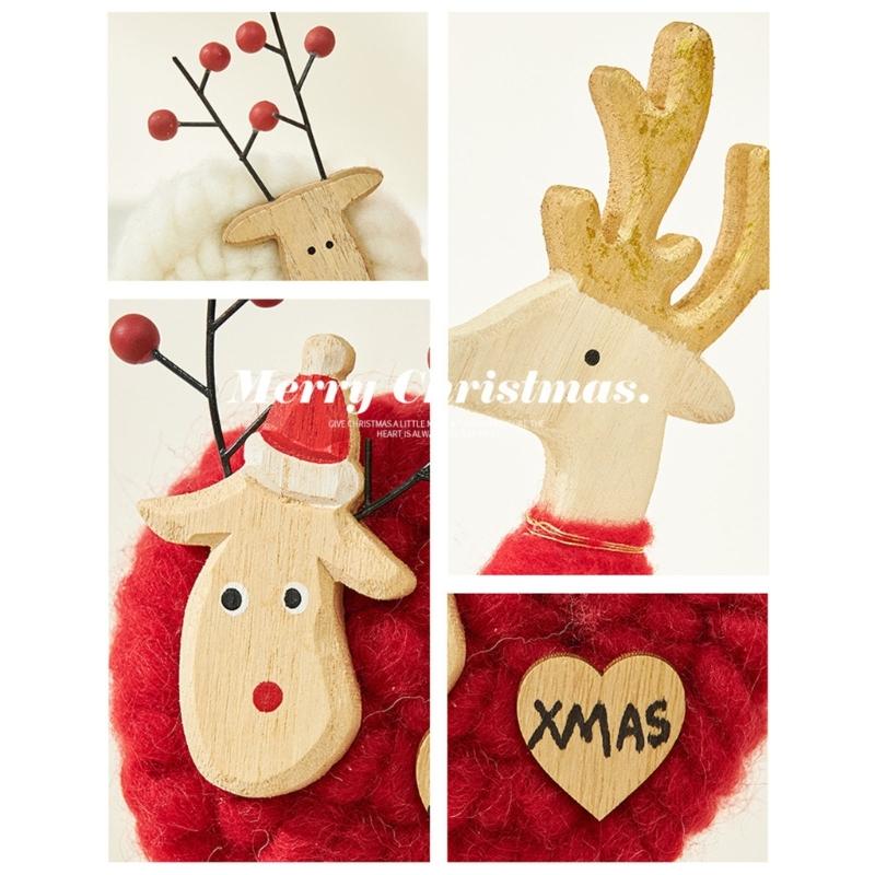 Soft Felt Cloth Santa Clause Reindeer Ornament with Wood Base Plush Wool Felt Christmas Figure Decoration For Tabletop