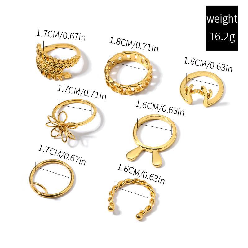 K Ring Style Jewelry Retro Gold Leaf Flower Rabbit Horn Stacked Ring Set Female