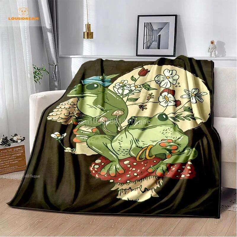 Anime Green Frog Designová deka s velkými očima Měkká přehoz přes postel Plážový teplý cestovní povlak pro děti Chlapci Dívky Dárek