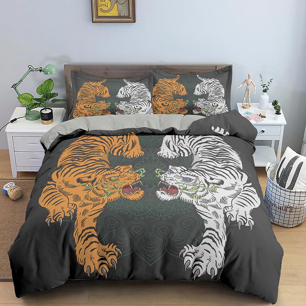 3D Animal Duvet Cover Set Fierce Tiger Printed Comforter Cover Queen King Size Polyester Quilt Cover Pillowcase For Teens Adults