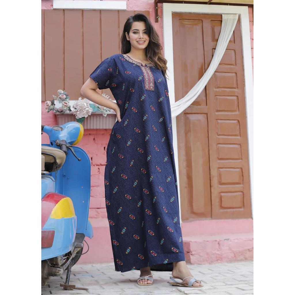 Women Cotton Printed Night Gown Indian Ethnic Designer Casual Wear Nighty Dress