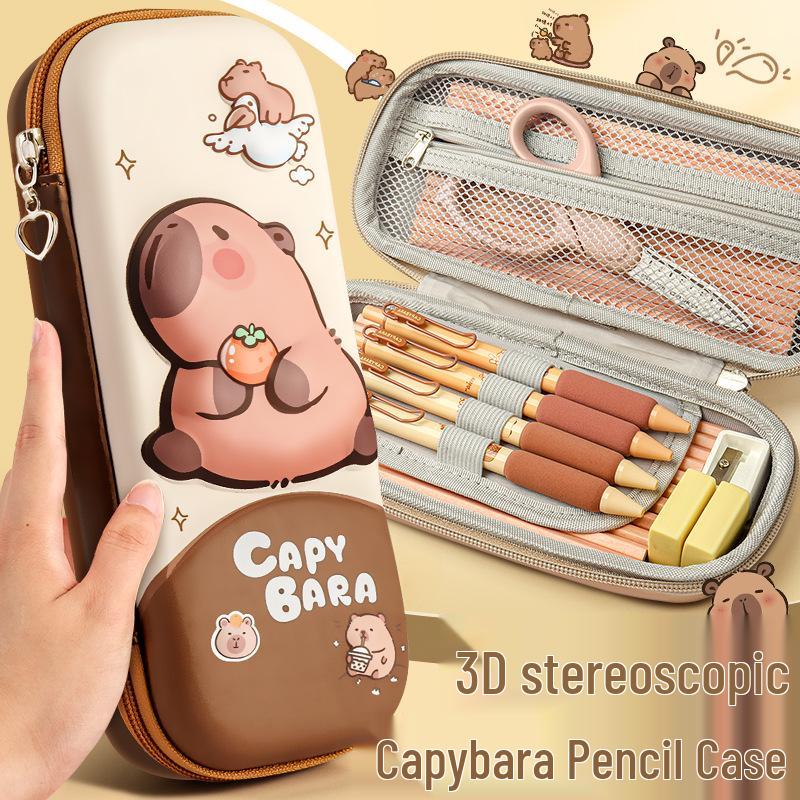 Capybara 3D Cartoon Pencil Case: Waterproof, Three-Layer Design for Primary School Students