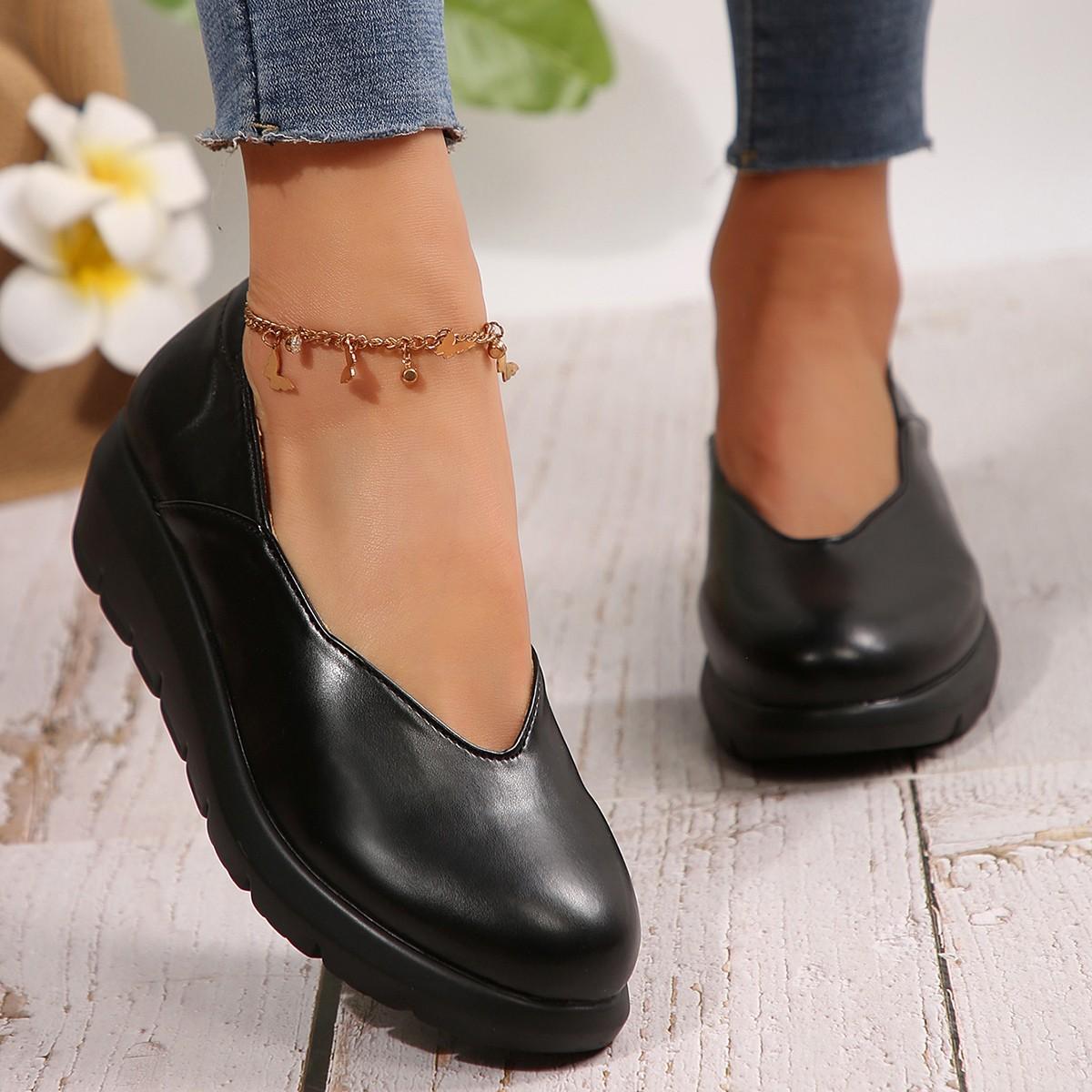 

Мода Женская Мода Клиновидный каблук Туфли-лодочки 2025 Весна Лето Легкие Платформа Лоферы Женские Мягкая подошва Комфорт Повседневная обувь Большой размер 42 35 чёрный