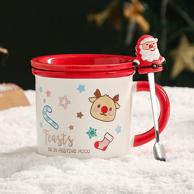 Christmas Ceramic Cup Souvenir Mug Creative Gift Box with Lid Spoon Couple Water Cup Christmas Gift Cup