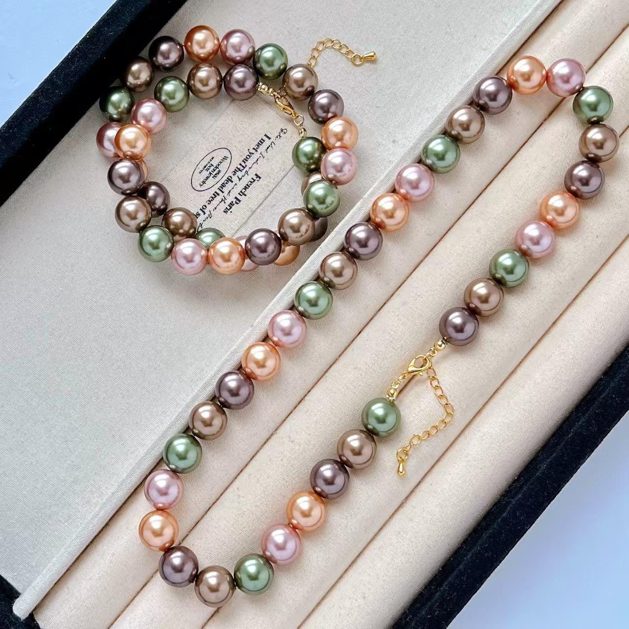 

12Mm Vintage Design Sense Mixed Color Candy Faux Crystal Pearl Collarbone Chain Necklace