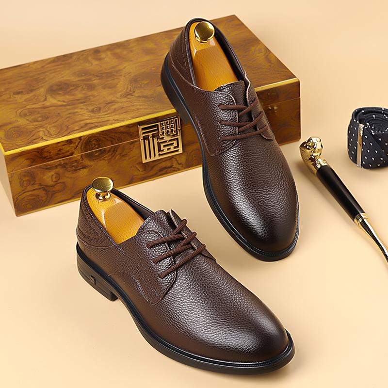 New Men's Business Casual Genuine Leather Shoes, Breathable Lining, Non-Slip Wear-Resistant Sole, Fashion Gentleman Formal Shoes