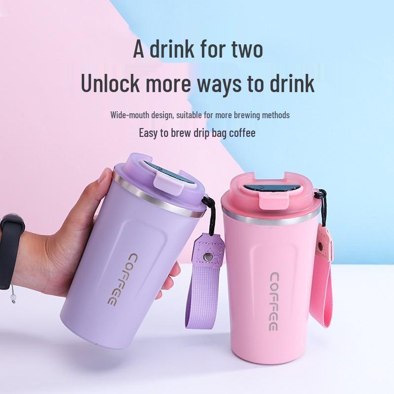 Izolovaný hrnek na kávu v barvě makronek s nástřikem pro udržení teploty - Přenosný unisex design