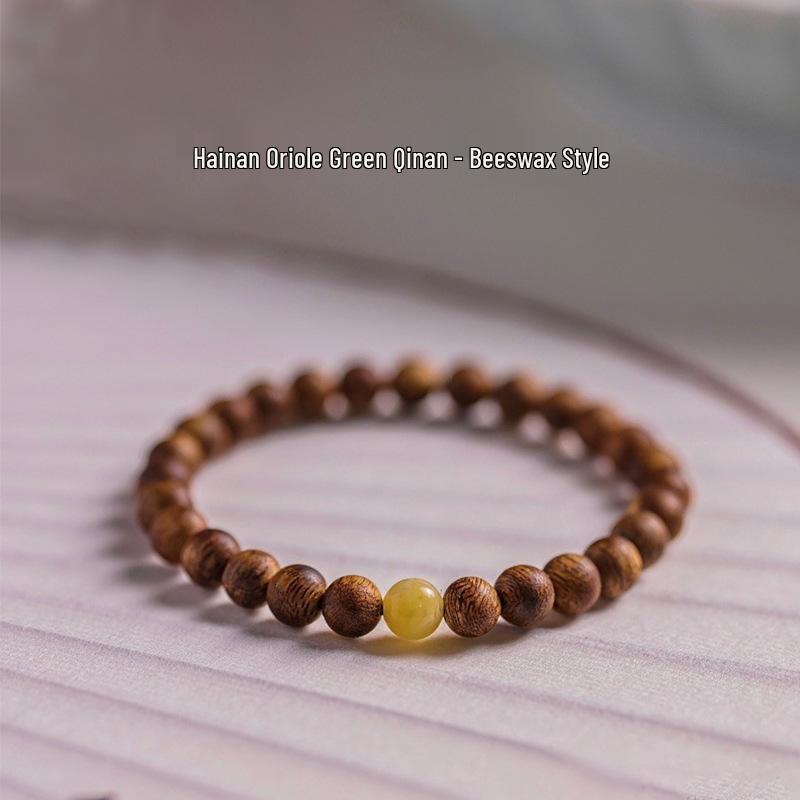 Hainan Green Qinan Agarwood Bracelet - Old Material Couple's Single Ring Buddhist Prayer Beads.