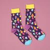 1 Pair Women Colorful Small Mushroom Print Mid-Calf Socks Fashionable Comfortable Suit In All Seasons