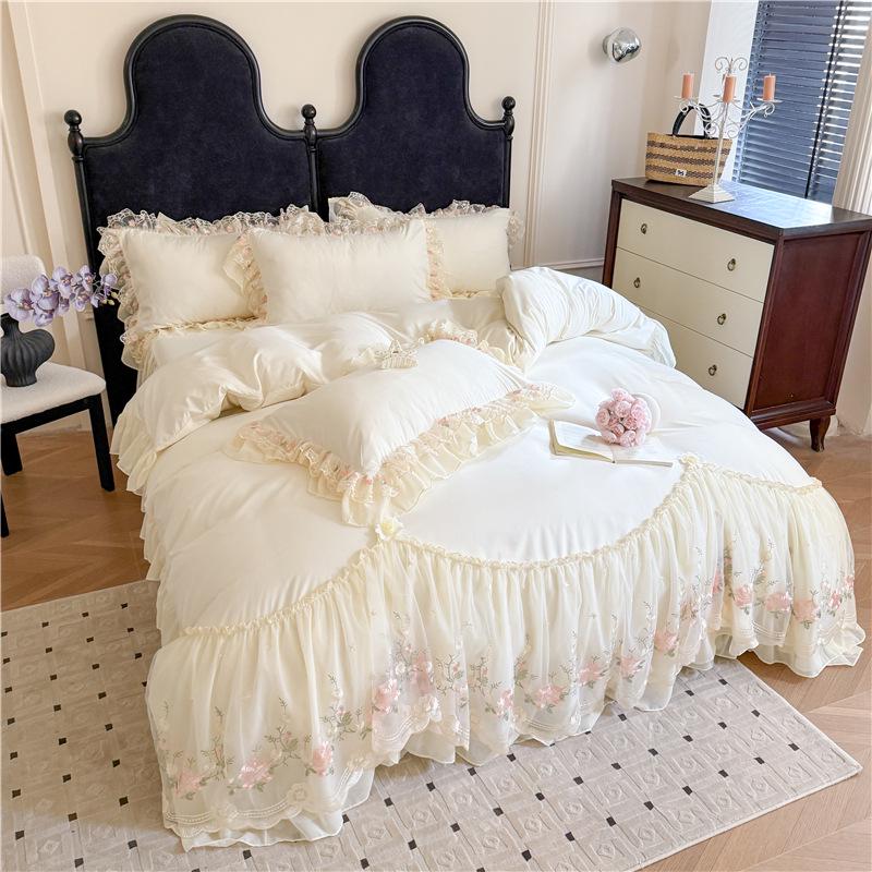 

Постельный комплект из стираного хлопка в стиле французской принцессы 2025: Кружевное вышитое одеяло и простыни 2.0m Flat Sheet Set - Duvet 220x240cm