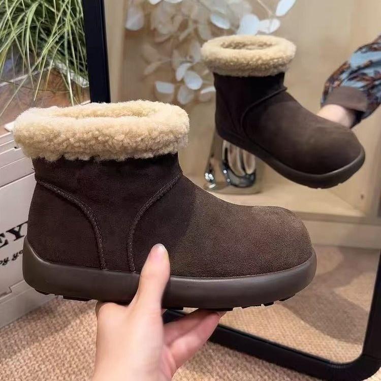 Version~ Retro Round Head Ugly Cute Short Boots Women's Velvet Low-top Snow Boots Warm Big Cotton Shoes Thick-soled Fluffy Boots