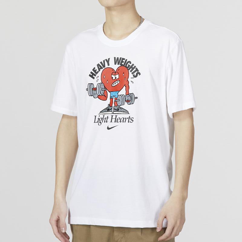 Nike Dri-Fit Cartoon Alphabet Print Humorous Sports Casual Crew Neck Short Sleeve Drop Shoulder T-Shirt Men Tops White DZ2744-100