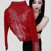 Autumn Winter Women's Fleece-lined Base Shirt Soft and Warm Double-sided Fleece Base Shirt Rhinestone Slim-fit Long-sleeve Stretch T-shirt