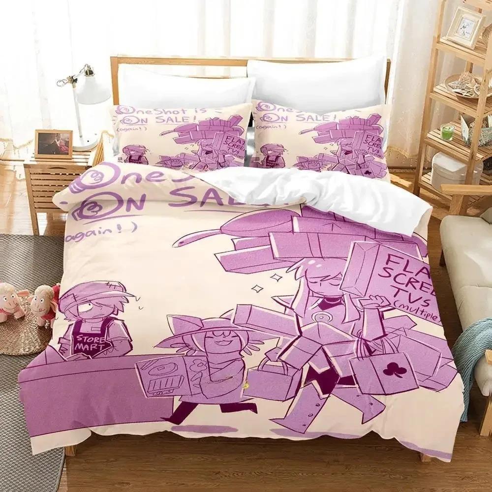 Zestaw pościeli Game OneShot Pojedynczy Bliźniaczy Pełny Queen King Size Zestaw na łóżko Dorosły Dziecko Sypialnia Zestawy poszewek na kołdrę Zestaw pościeli 3D Anime