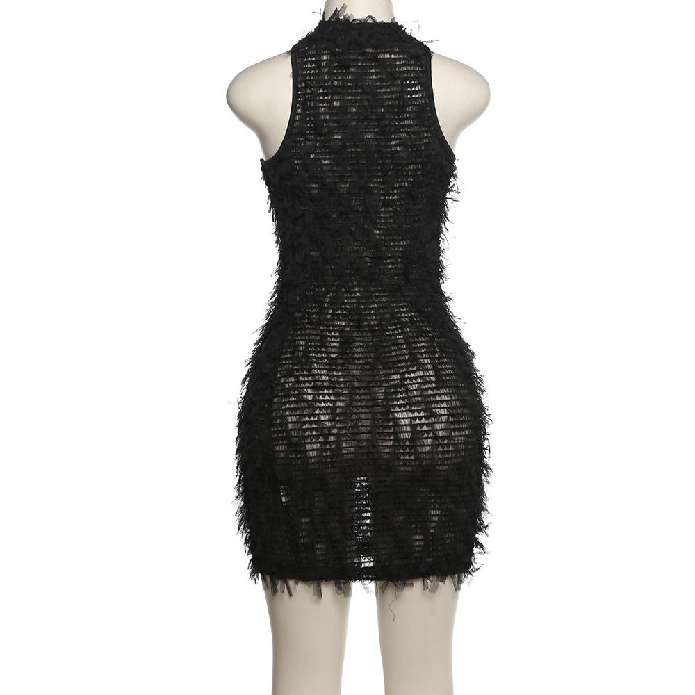 Neues Damen Ärmelloses Bodycon Gestreiftes Reißverschluss Party Abend Club Mini Kleid