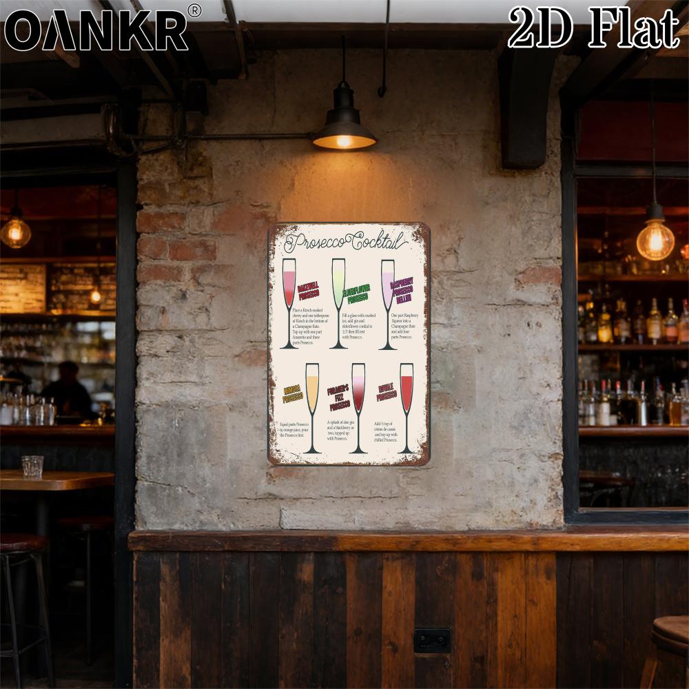 Vintage Cocktail Poster Metal Tin Sign Cocktail Glass Types Chart Metal Signs for Home Pub Bar Wall Decor Plaque 20x30cm(7.8x11.8inch)