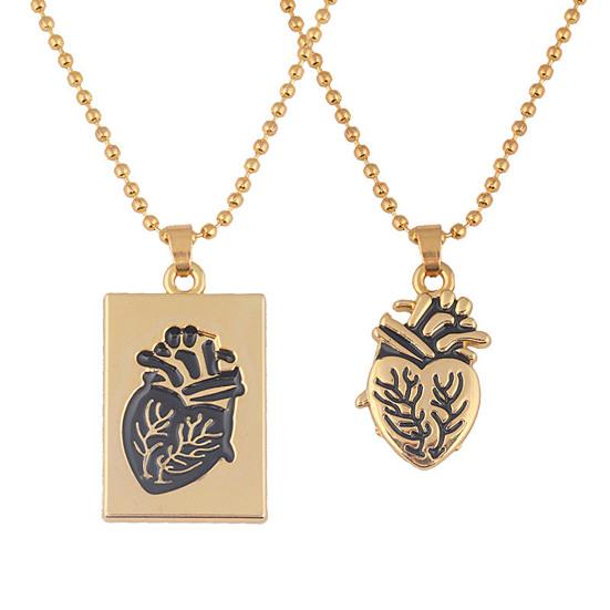 2Pcs Creative Heart Shape Splicing Pendant Couple Necklace Lover Jewelry Gift