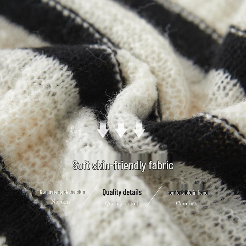 Demana Women's Lamb Wool Blend Ruffled Collar Puff Sleeve Striped Knit Top