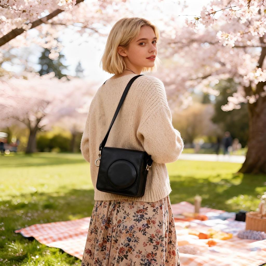 This camera protection case is compatible with the Fujifilm Instax Mini 40 instant is made of custom PU comes with an adjustable shoulder and features