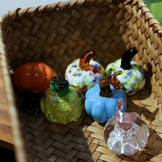Hand Blown Glass Pumpkin Figurine Mini Halloween Thanksgiving Pumpkin Statue