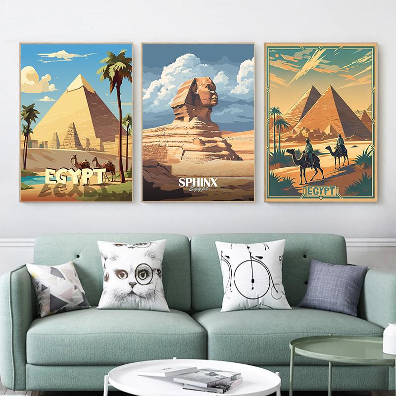 Majestic Pyramids of Giza Egypt Posters Egyptian Sphinx Travel Prints Canvas Painting Wall Art Pictures Home Living Room Decor